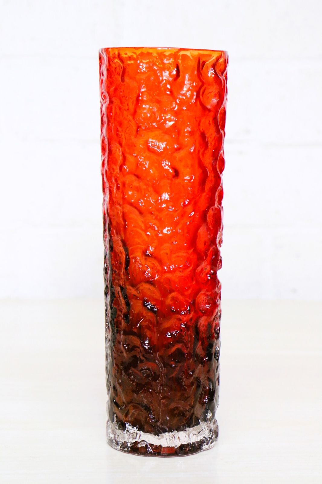 A 1970's Textured Bark Effect Glass Vase In A Dark Red Graduating To Black Japanese Original photo furniture