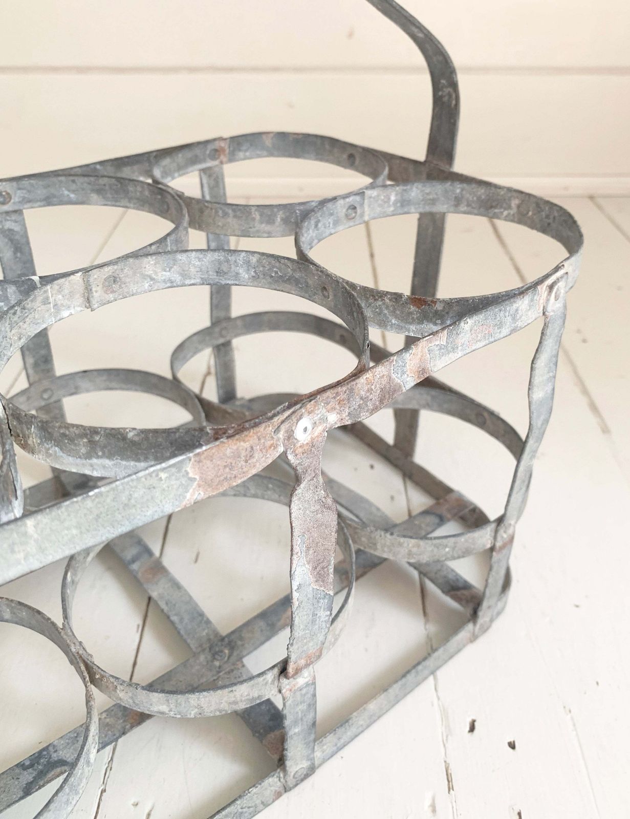 Antique French Galvanised Metal Milk / Wine Bottle Holder   Holds Six Bottles photo 75.0