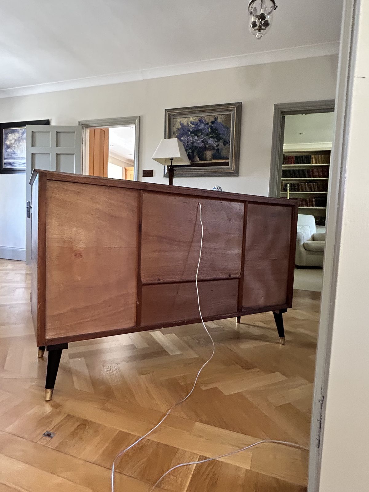 photo for sale Mid Century Beautility Cocktail Cabinet.  Professionally Refurbished, Handpainted Accents.