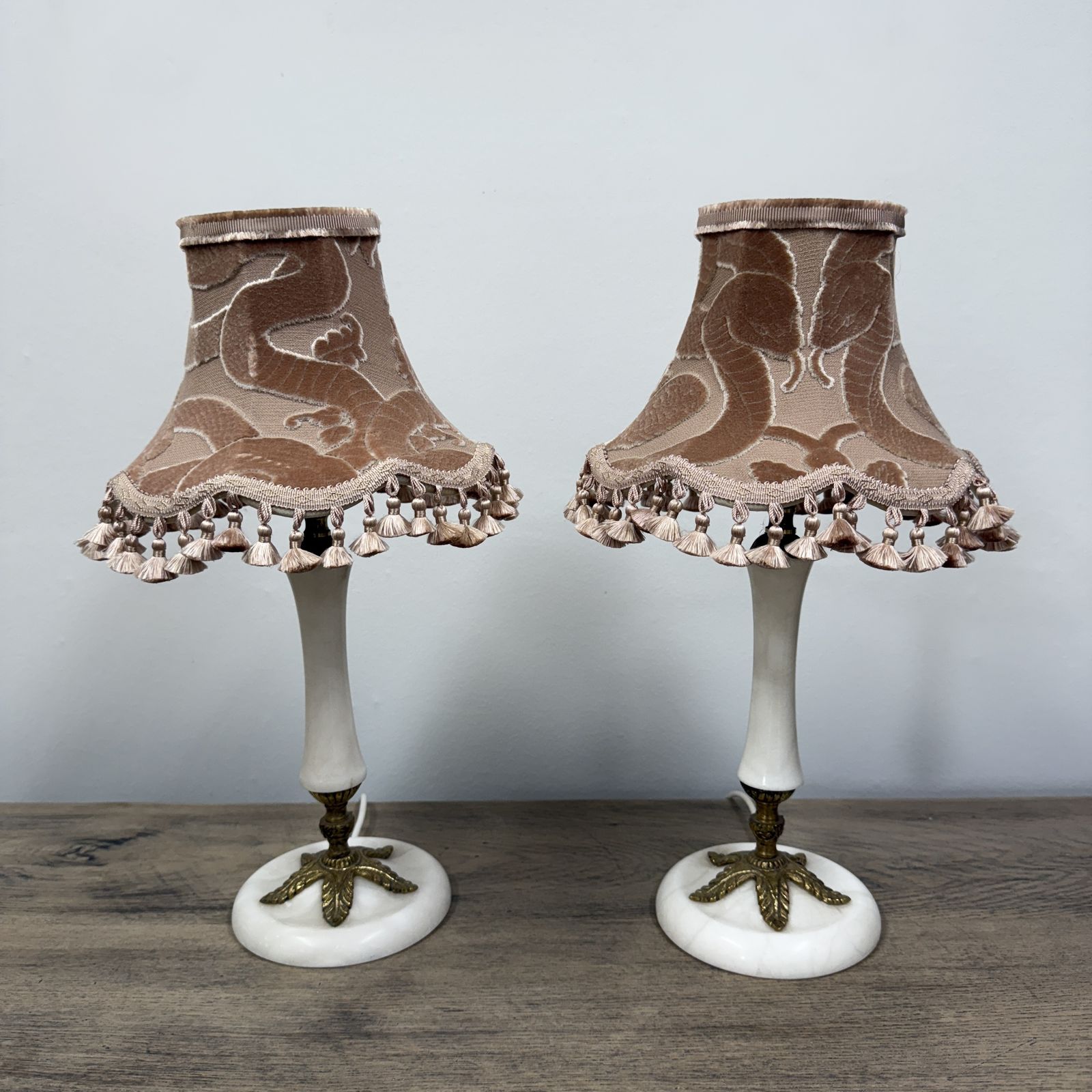 Pair Of Onyx Lamps With Custom House Of Hackney Lampshades + Samuel & Sons Tassels
