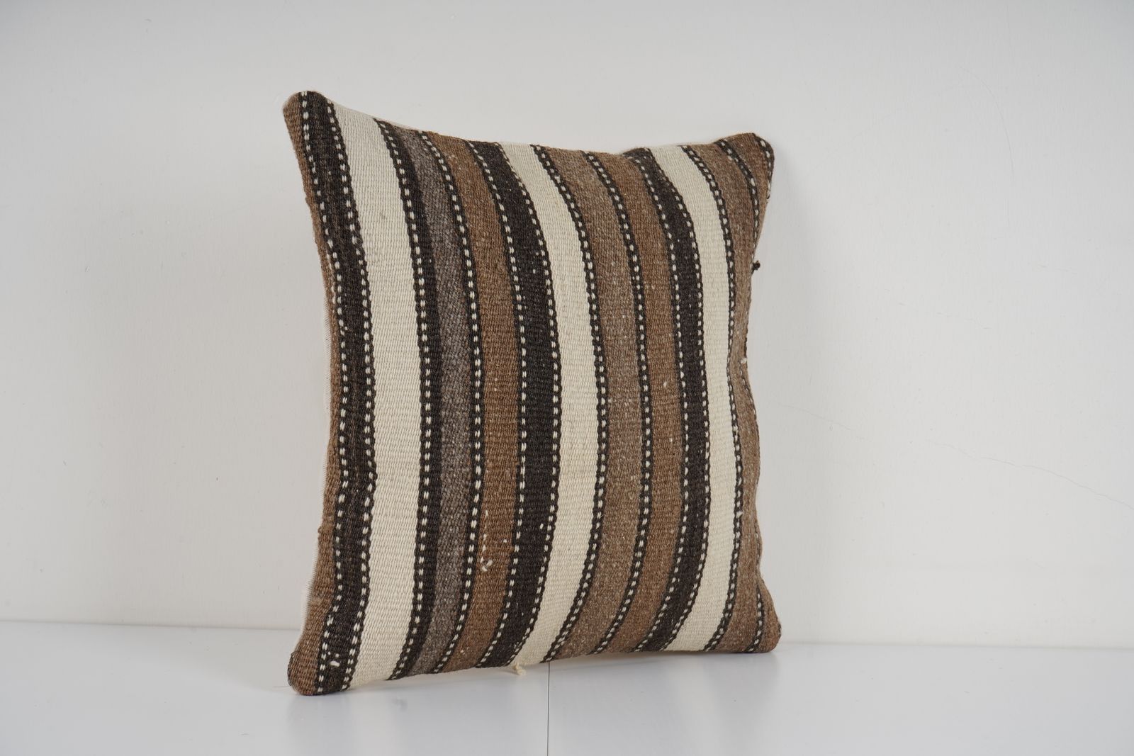 Bohemian Striped Turkish Kilim Pillow Rustic Wool Pattern   Handcrafted Decor photo Textiles