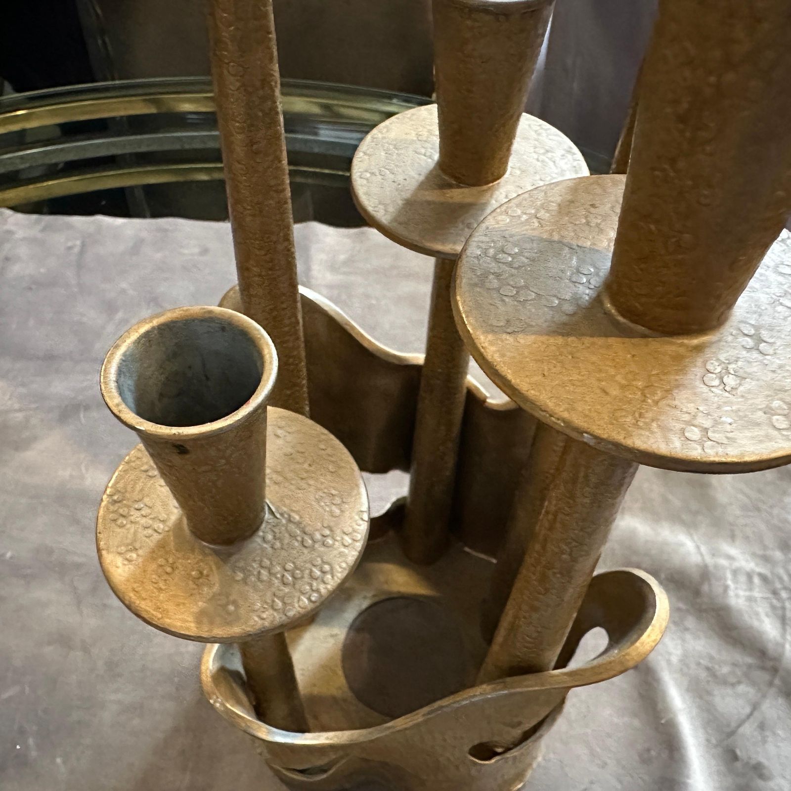 photo furniture 1970s Mid Century Modern Gilded Pewter Sculptured Candelabra By Prof. Ceccherini