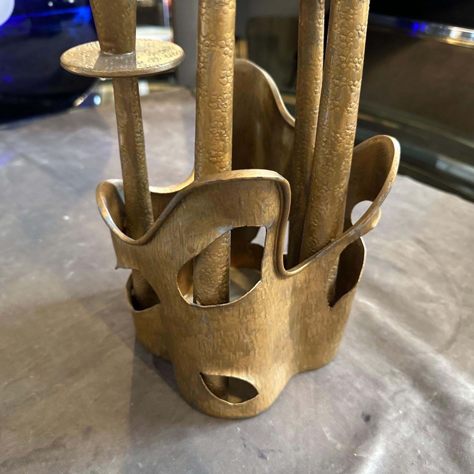 880.0 1970s Mid Century Modern Gilded Pewter Sculptured Candelabra By Prof. Ceccherini photo