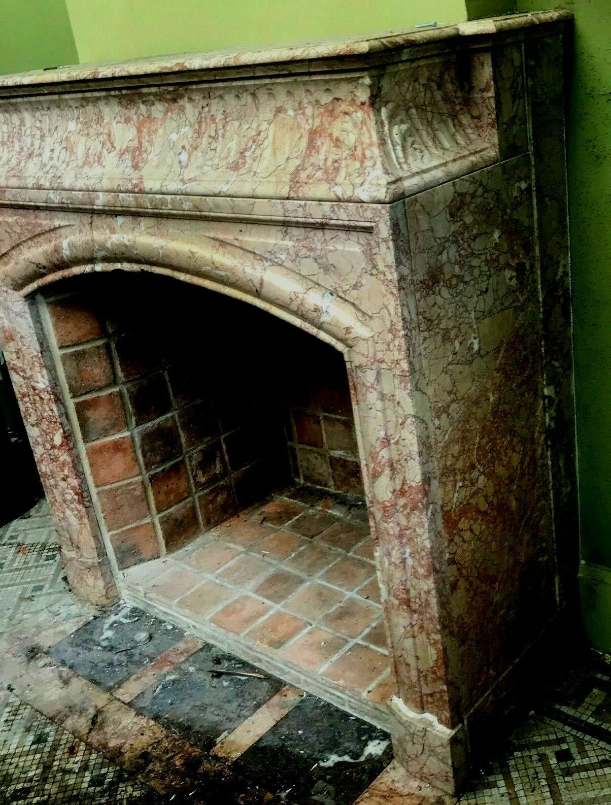 Louis XIV Style Fireplace With Pink Veined Marble Hood 19th Century photo for sale