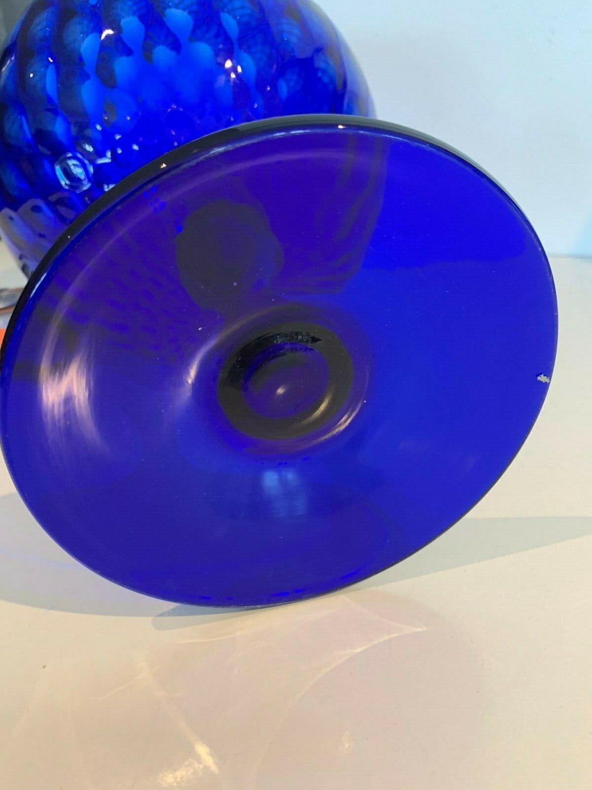 Vase Conique  Sur Pied Douche En Verre Bleu XX Siècle photo Home Decor