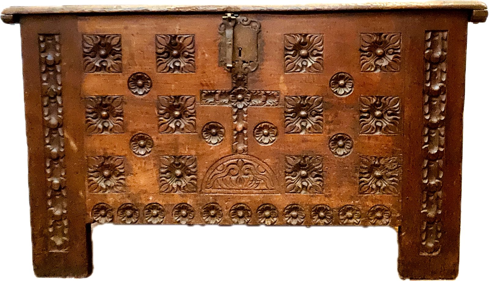 Antique Renaissance Style Carved Oak Chest 18th Century photo for sale