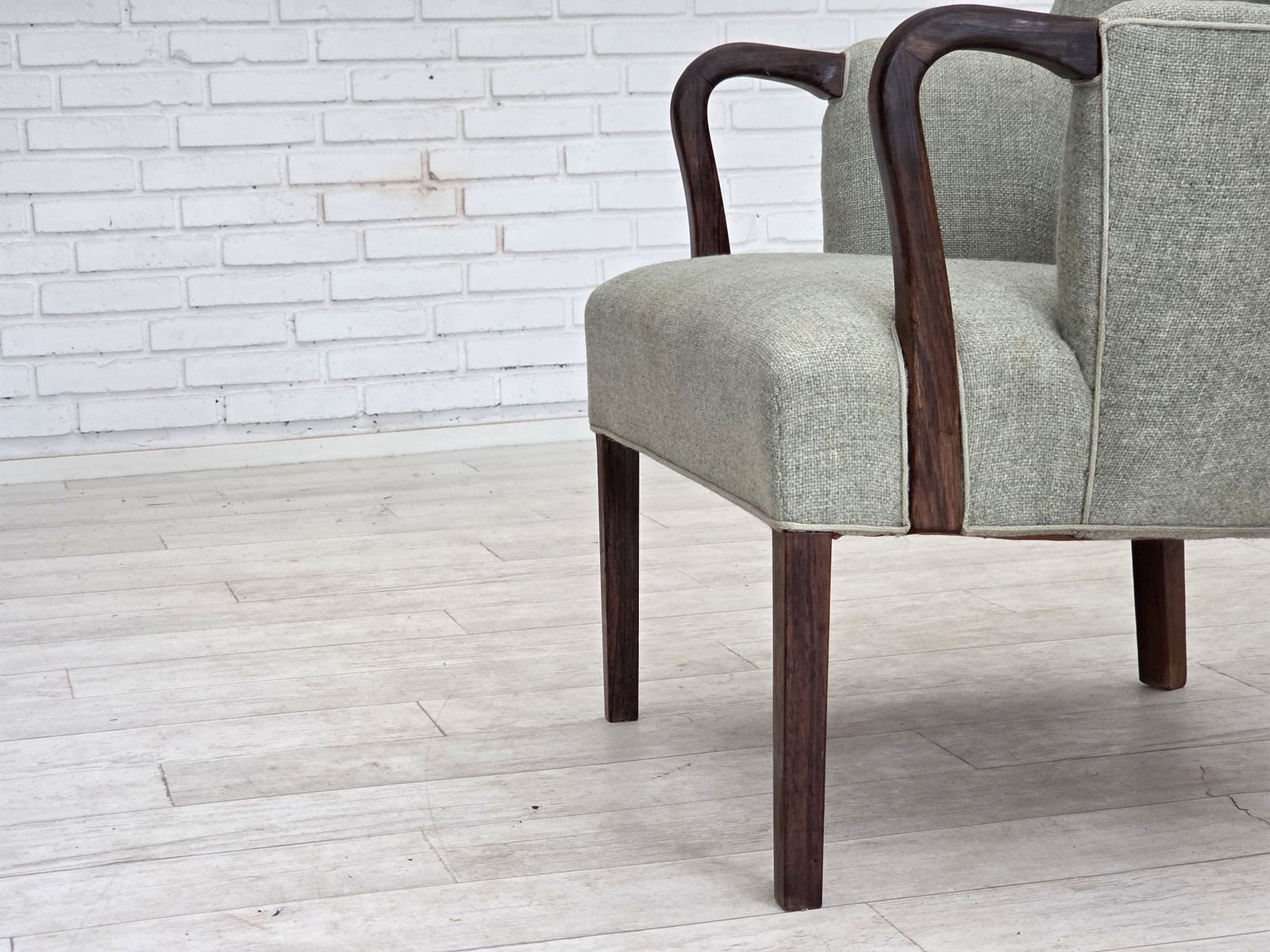1960s, Danish Armchair, Original Light Grey Furniture Wool, Solid Teak Wood. photo buy