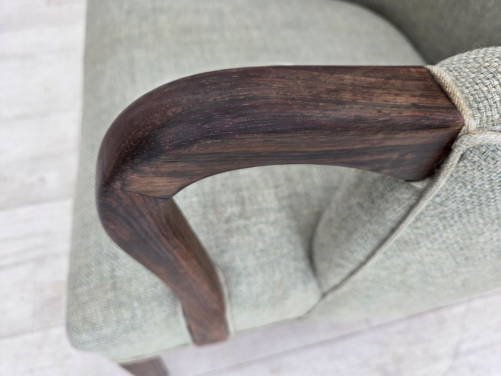 1090.0 1960s, Danish Armchair, Original Light Grey Furniture Wool, Solid Teak Wood. photo