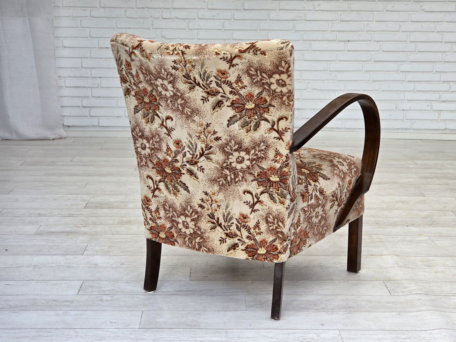 Ca. Jaren 1950, Deense Art Deco Fauteuil, Meubelvelours, Beukenhout, Opnieuw Bekleed. photo vintage