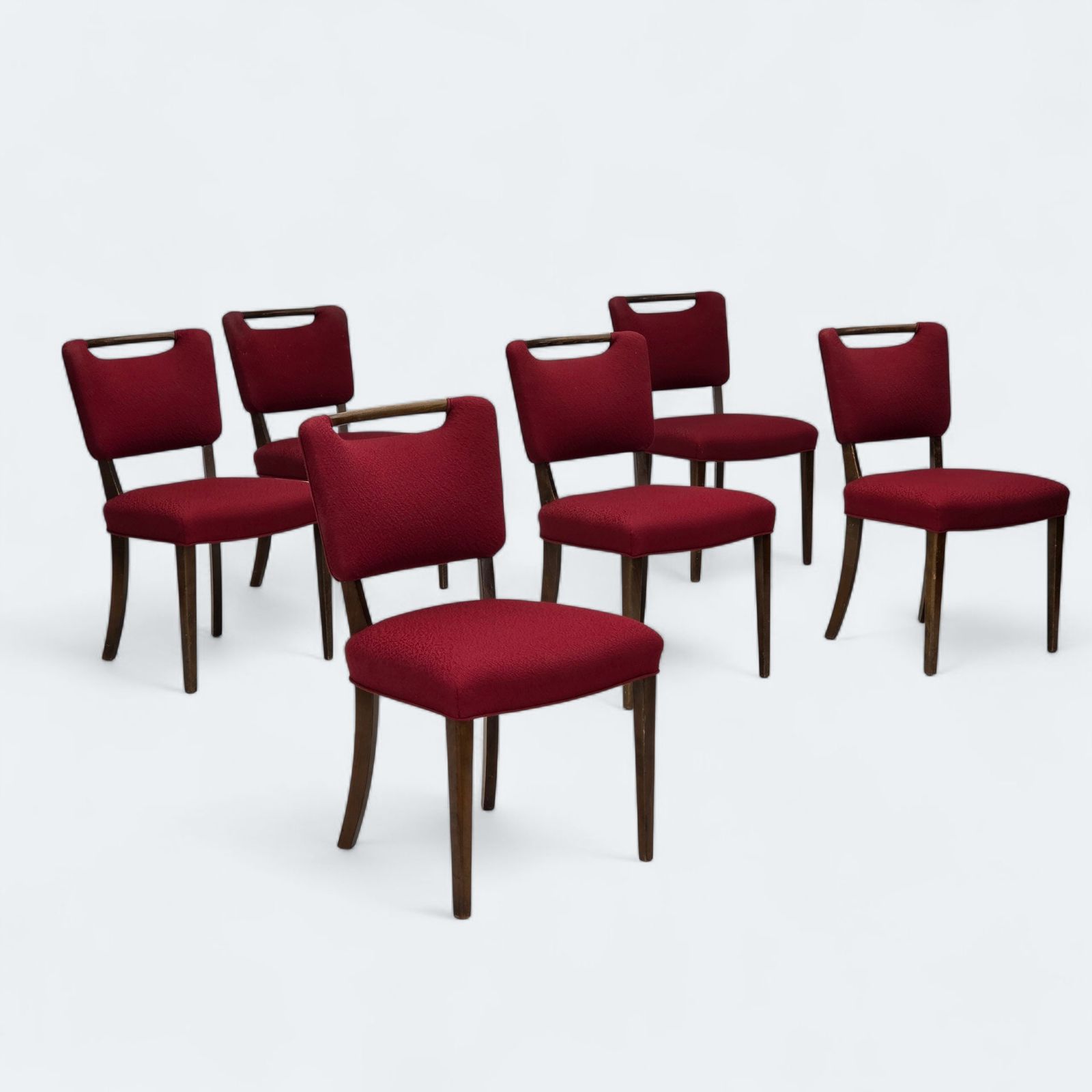 Jaren 1960, Set Van 6 Deense Eetkamerstoelen Van Slagelse Møbelværk, Meubelwol, Beukenhout.