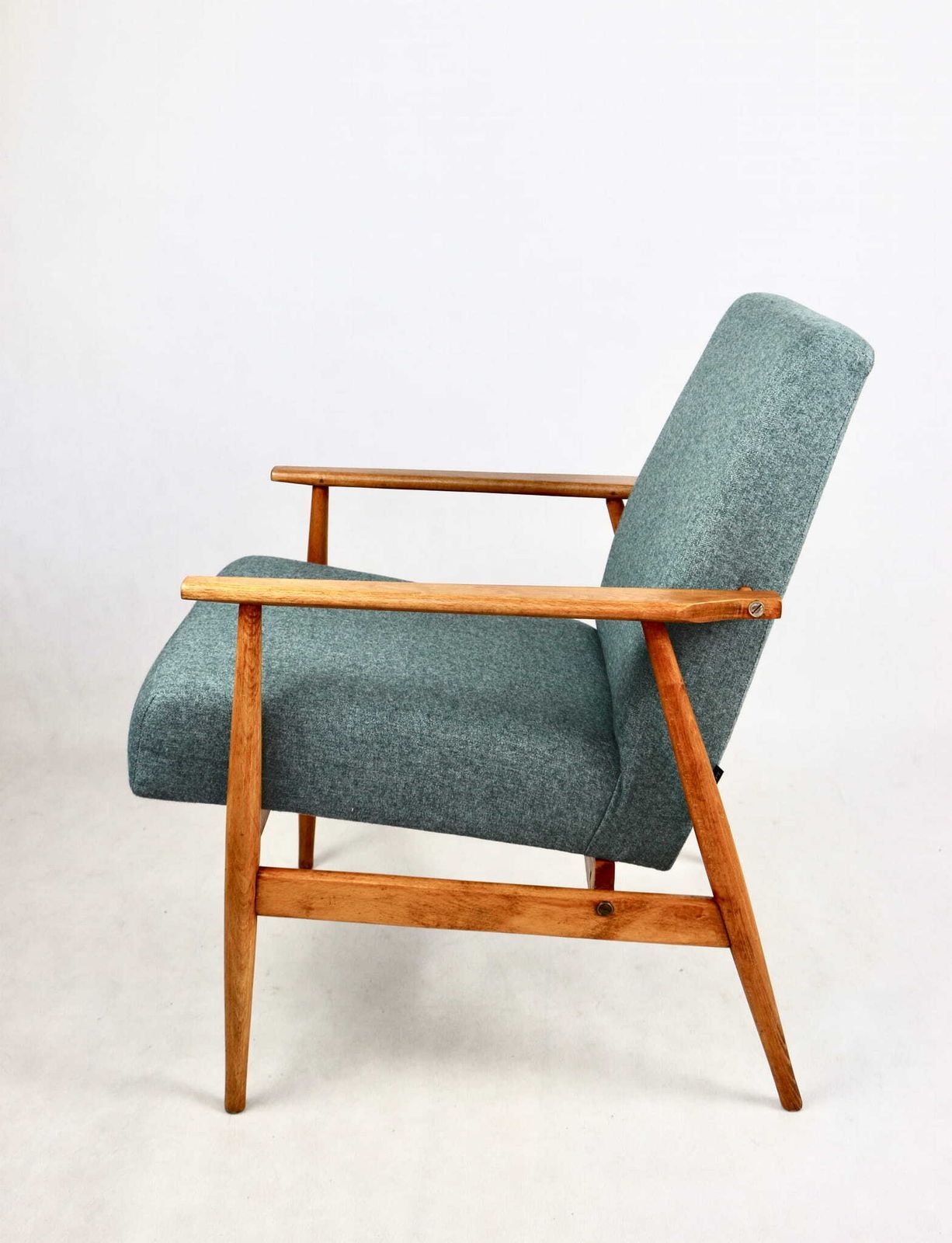 Armchair "Lis", 70s Turquoise Tweed Design Henryk Lis   Natural Beech Wood photo furniture