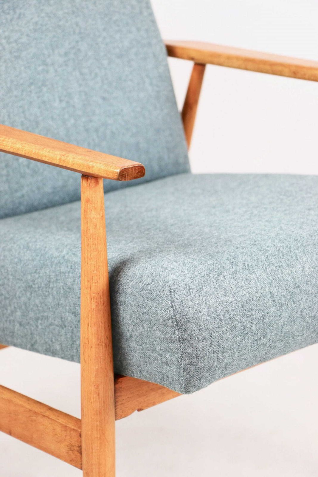 Armchair "Lis", 70s Turquoise Tweed Design Henryk Lis   Natural Beech Wood photo vintage