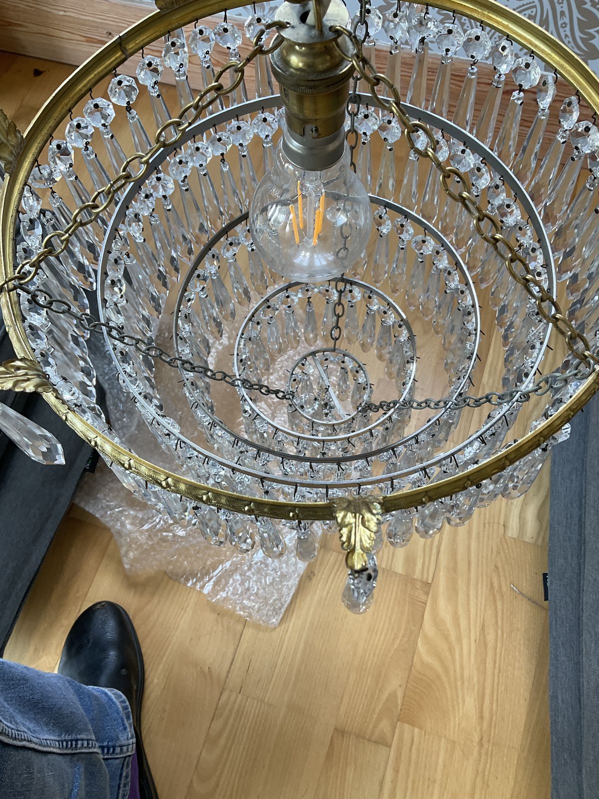 Art Deco Five Tier Crystal Glass Chandelier photo vintage