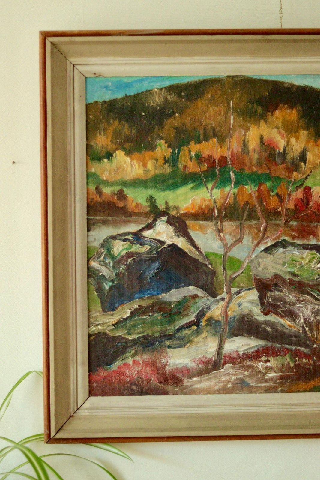 Original Mid Century Swedish Oil On Canvas Painting "Autumn Day Järvsö" – Vintage & Framed | 73 × 62 Cm / 28.7 × 24.4 I photo for sale