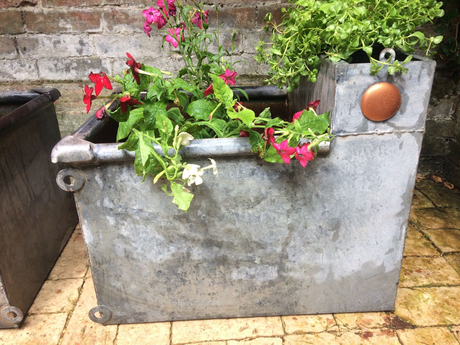 Pair Of Vintage Galvanized Water Trough Planters photo Garden Decor