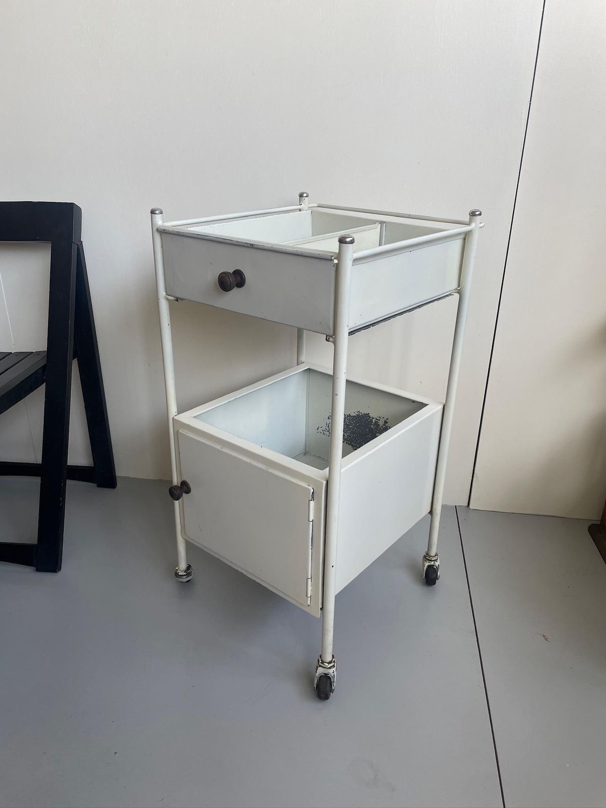 Vintage Medical Dental Metal Industrial Storage Cabinet Trolley On Wheels photo vintage