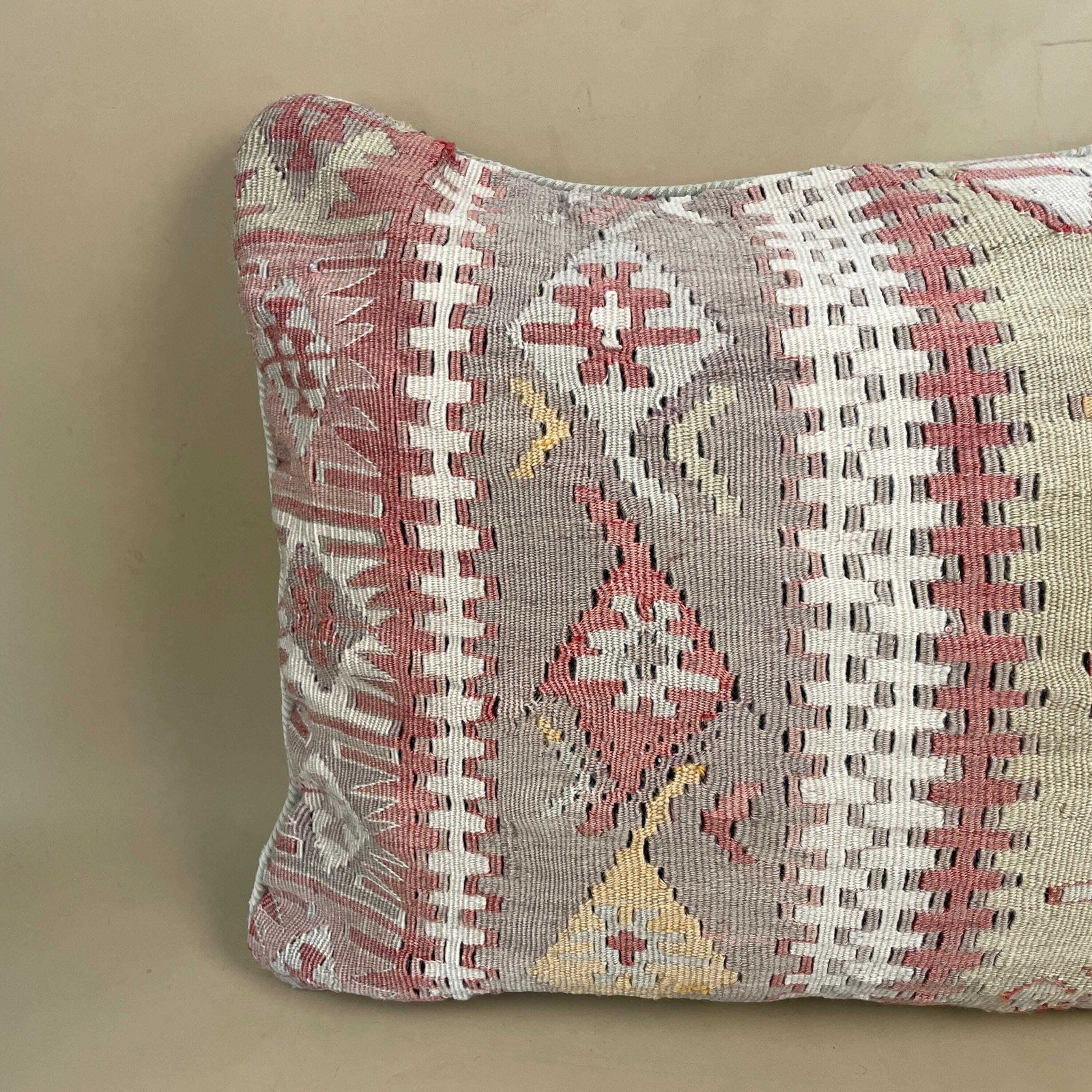 Moroccan Kilim Cushion Carpet Scatter Pillow Feather Handmade 50x45cm Beige Red Sage Green Geometric Pattern photo furniture
