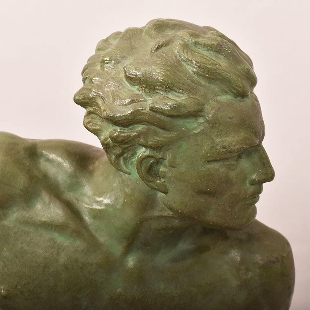 Antique Antimony Statues, Jean De Roncourt, Art Déco, Warrior With Spear.2700 photo Art