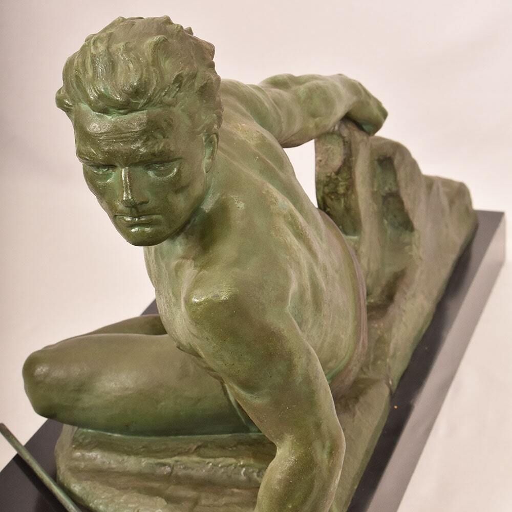Antique Antimony Statues, Jean De Roncourt, Art Déco, Warrior With Spear.2700 photo 2700.0