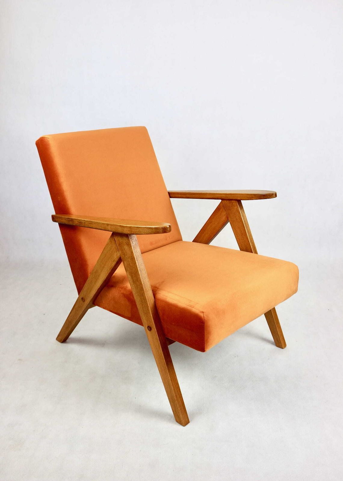 photo furniture Vintage Armchair Var B 310 Orange Velvet Fabric   2 Pieces Available