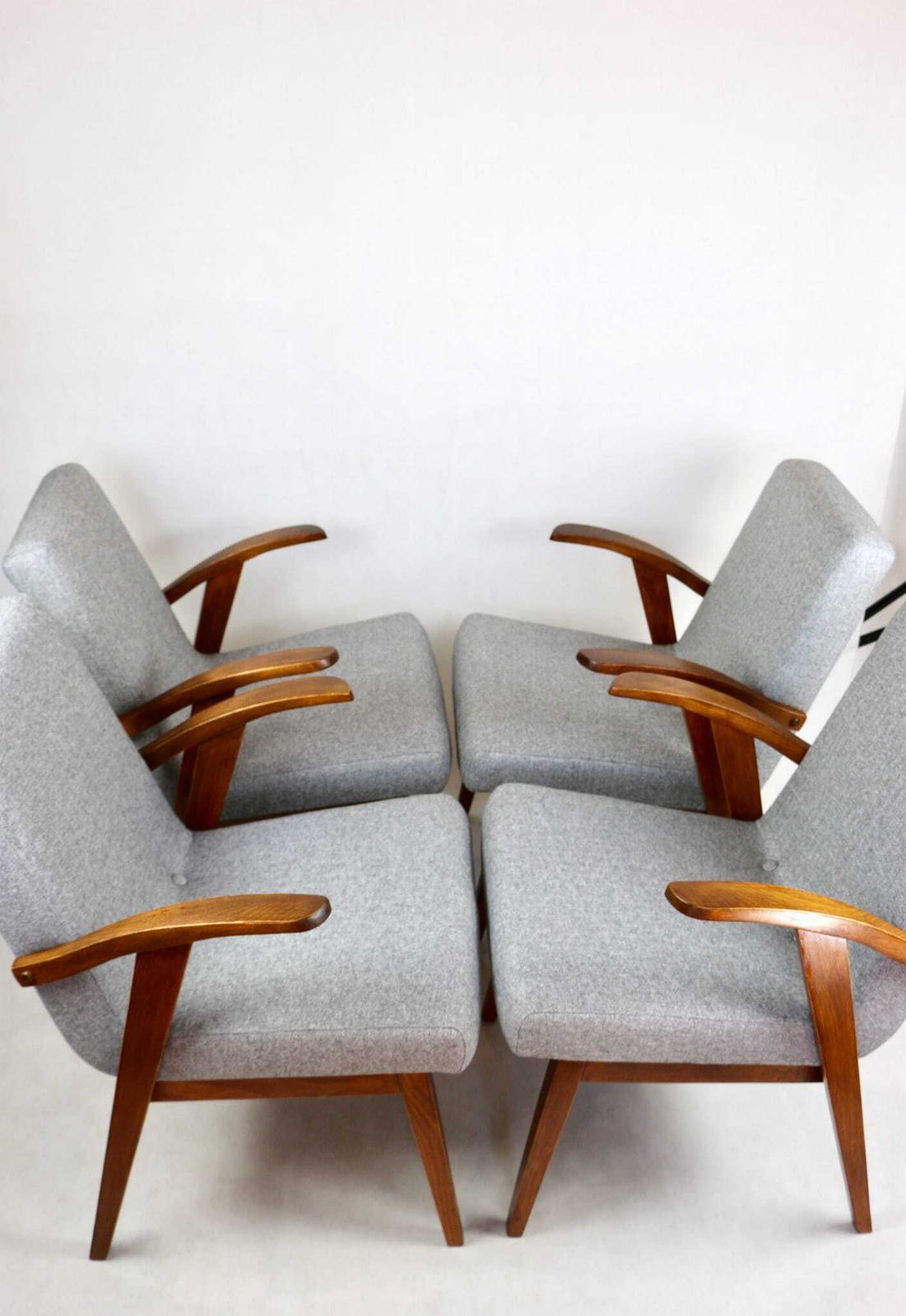 Set Of 4 Vintage Armchairs 300 123, Designed By Projekt M. Puchała   Grey Herringbone