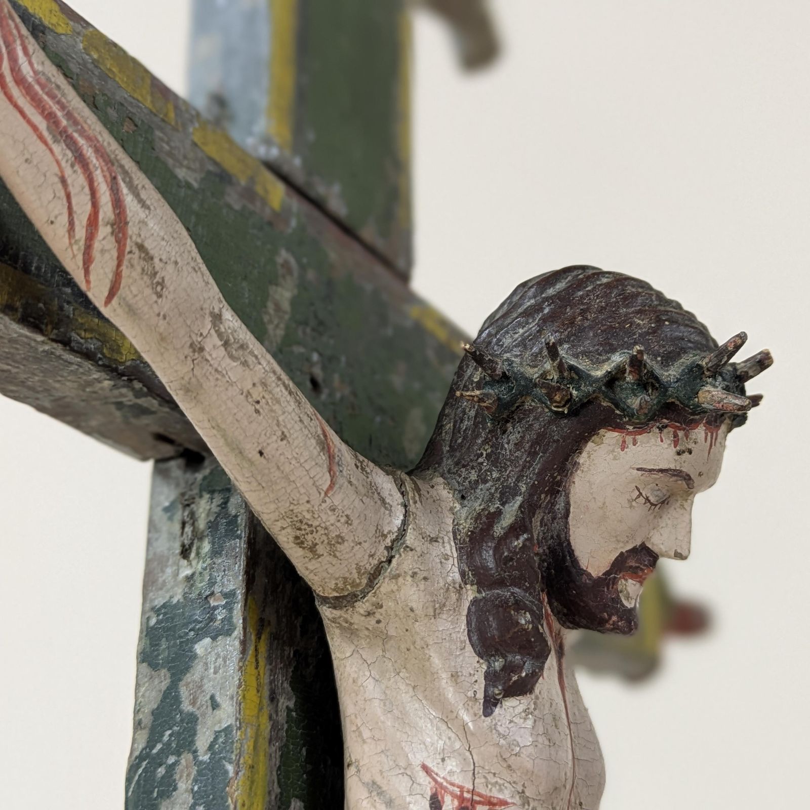 Antique 18th Century Hand Carved Polychrome Wood Christ Crucifix Skull Crossbones Folk Art Religious Sculpture Spanish Religious Decor photo buy