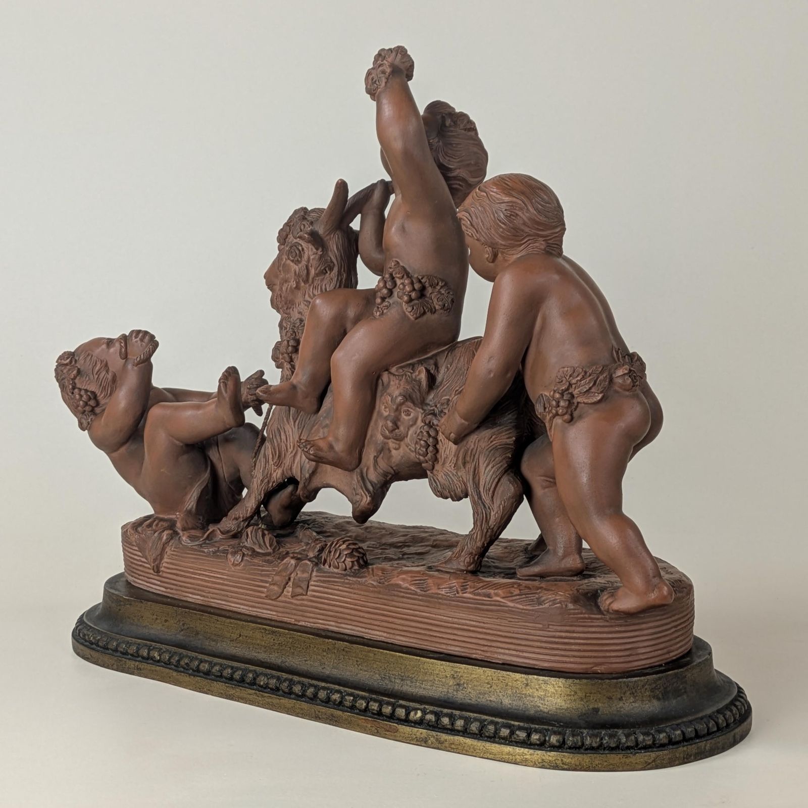 French Terracotta Putti And Goat Sculpture Signed By Toinel Large Clay Cherub And Goat Sculpture Statue, Art Decor From France photo Art