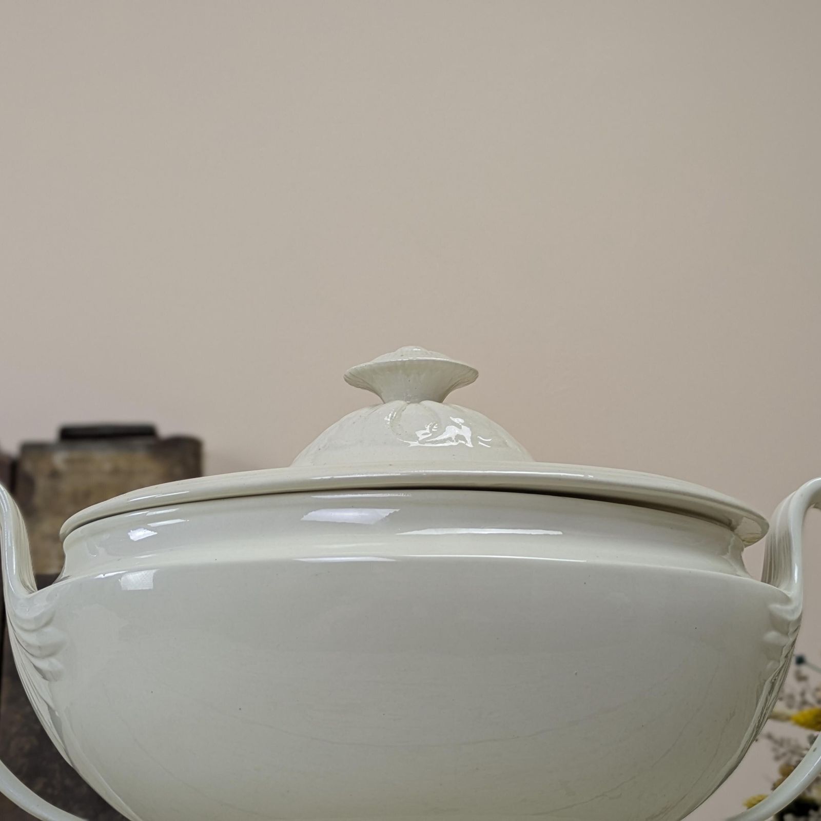Antique French White Ironstone Tureen Elegant Neoclassical Design 19th Century Serving Dish Grand Farmhouse Decor Wabi Sabi photo Home Decor