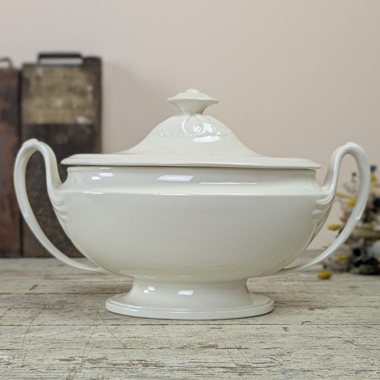 Antique French White Ironstone Tureen Elegant Neoclassical Design 19th Century Serving Dish Grand Farmhouse Decor Wabi Sabi photo 198.0