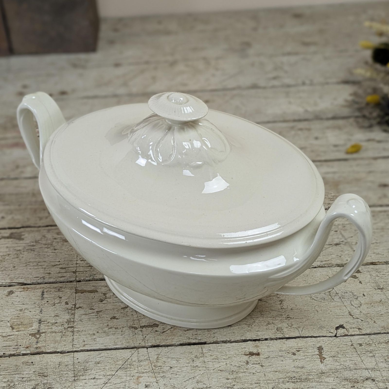 Antique French White Ironstone Tureen Elegant Neoclassical Design 19th Century Serving Dish Grand Farmhouse Decor Wabi Sabi photo buy