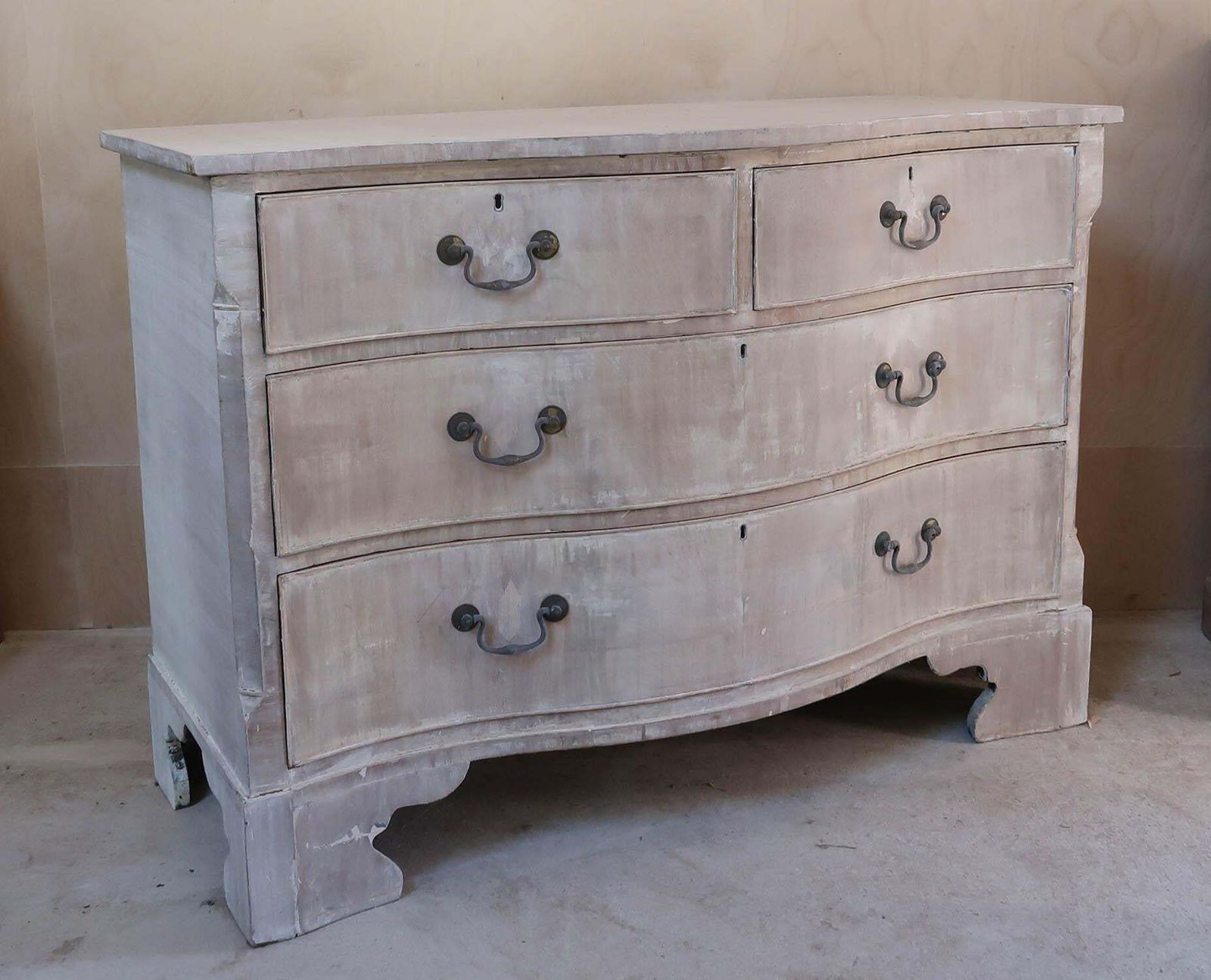 Antique Bleached Mahogany Serpentine Fronted Chest Of Drawers, English C.1780 photo for sale