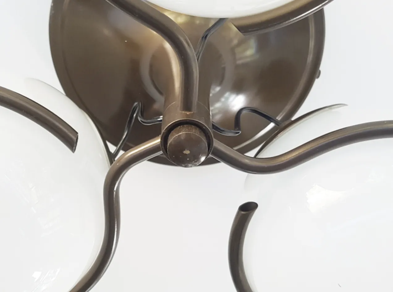 photo furniture Brown And Bronze Metal 2042/3 Ceiling Lamp With Sandblasted Glass Shades By Sarfatti For Arteluce, 1963