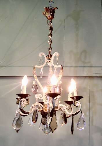 Stunning French Iron And Coloured Glass Chandelier photo furniture