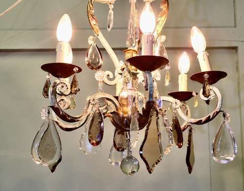 Stunning French Iron And Coloured Glass Chandelier photo for sale
