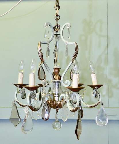 Stunning French Iron And Coloured Glass Chandelier photo vinterior