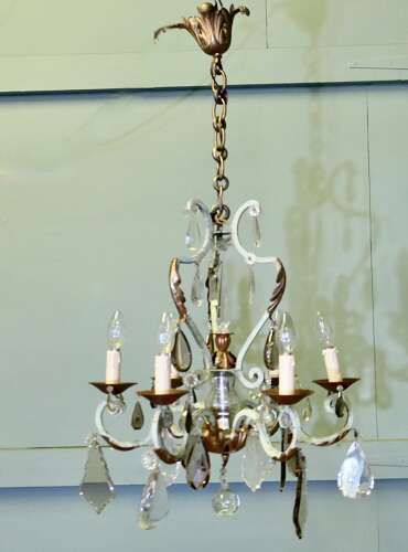 Stunning French Iron And Coloured Glass Chandelier photo buy
