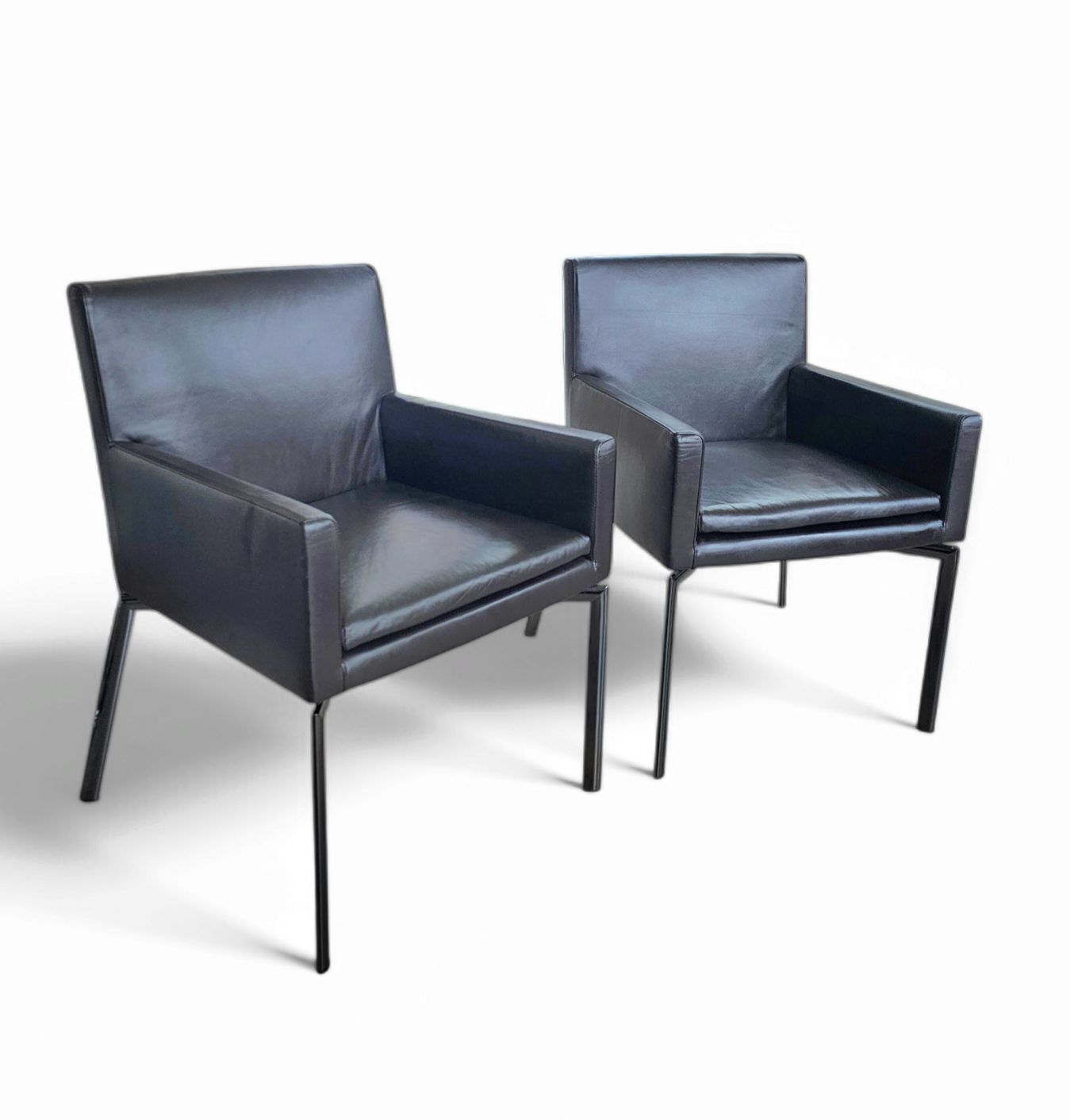 2 X Manet Minotti Arm Chairs 1990s /Dark Brown Leather / Chrome Height 83 photo 1475.0