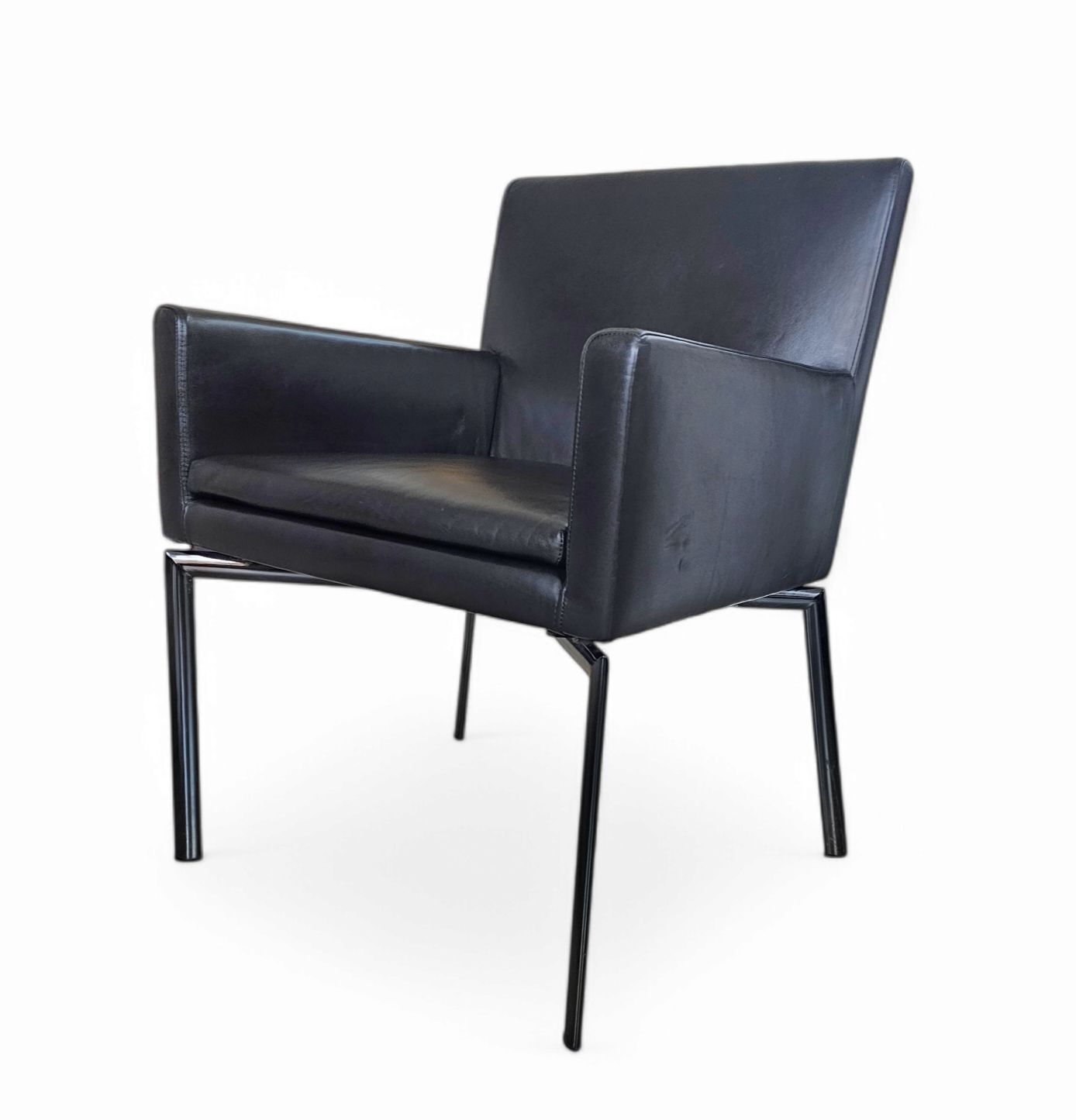 Furniture 2 X Manet Minotti Arm Chairs 1990s /Dark Brown Leather / Chrome Height 83 photo