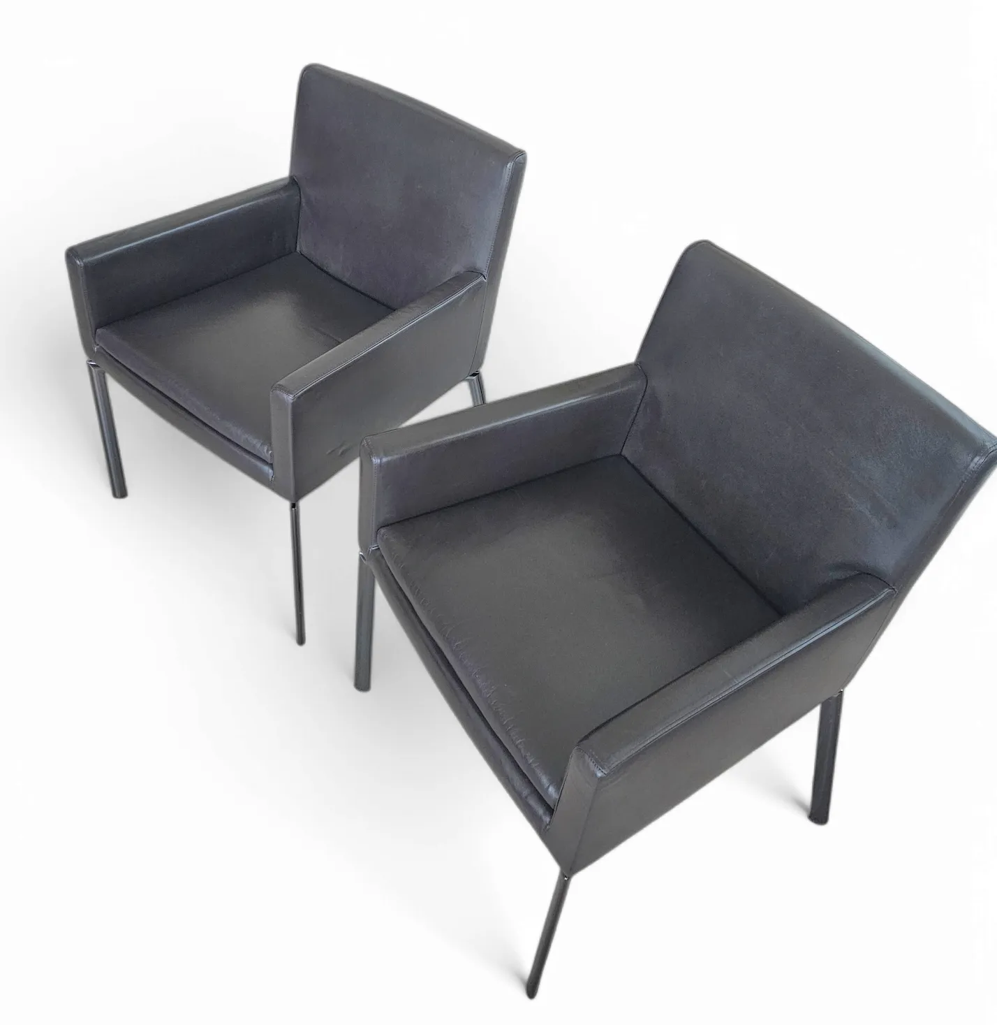 photo vintage 2 X Manet Minotti Arm Chairs 1990s /Dark Brown Leather / Chrome Height 83