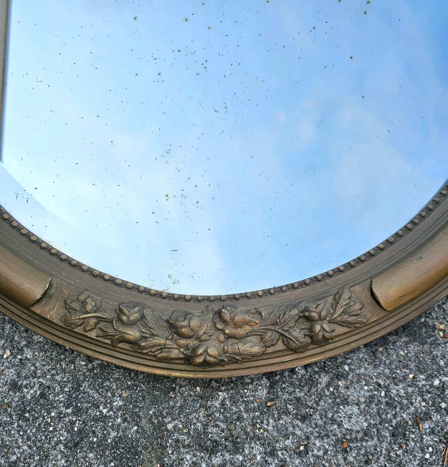 photo furniture Oval Mirror  Plaster  Wood  1930s  Facet Cut