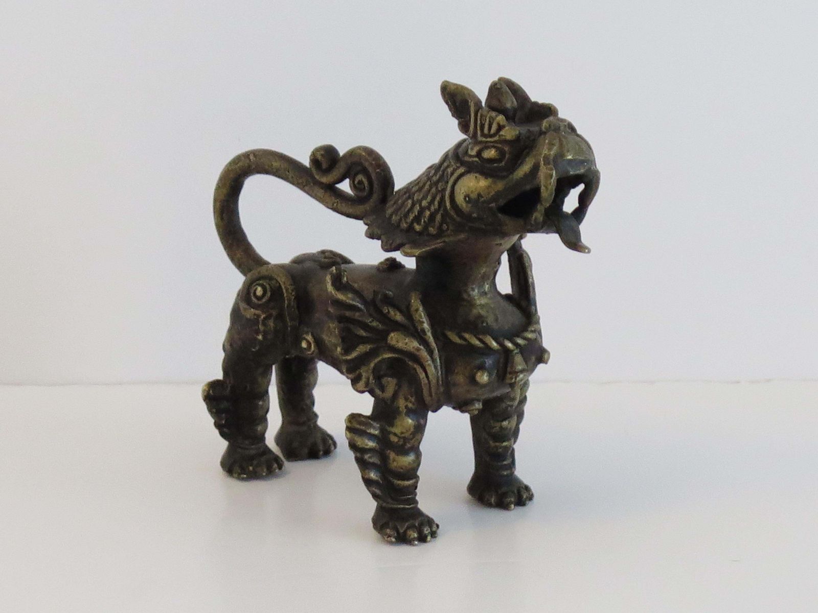 Antique Chinese Bronze Foo Dog Sculpture With Good Detail, Qing 19th Century photo for sale