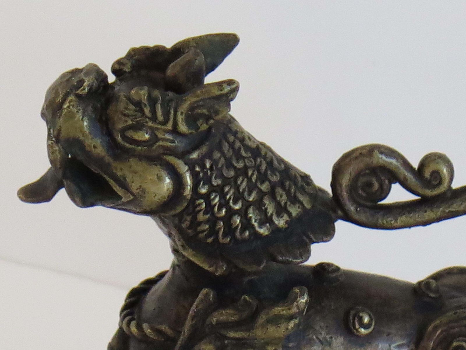 Antique Chinese Bronze Foo Dog Sculpture With Good Detail, Qing 19th Century photo Art