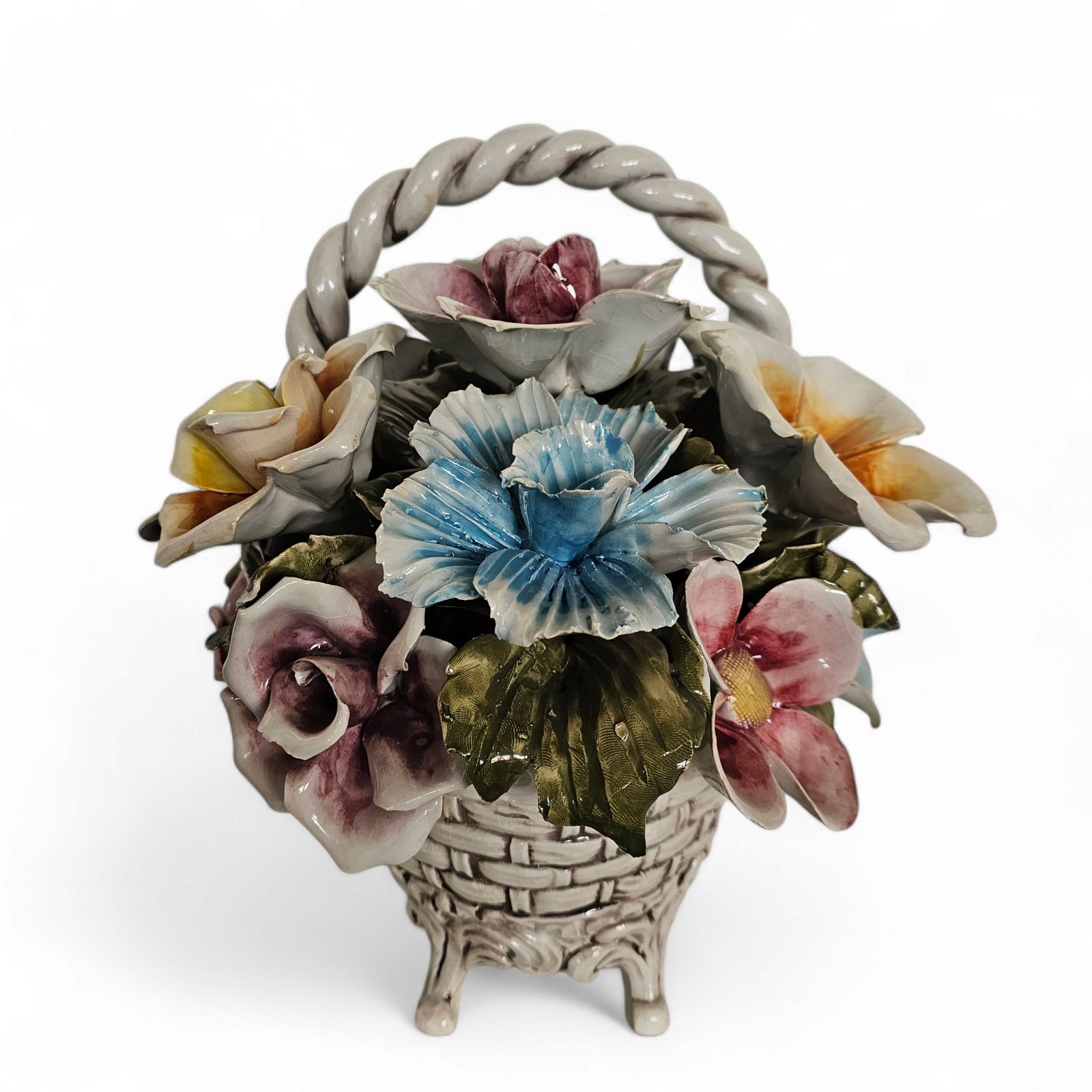 Bassano Ceramics Basket With Flowers, Italy 1950s photo furniture