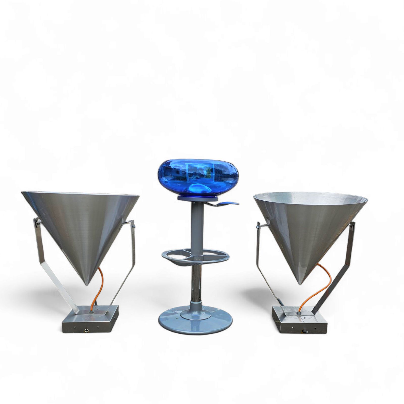 A Pair Of Modern / Aluminum / Large / Conical / Industrial Style Lamps / Designed For Ceiling Or Wall photo vinterior