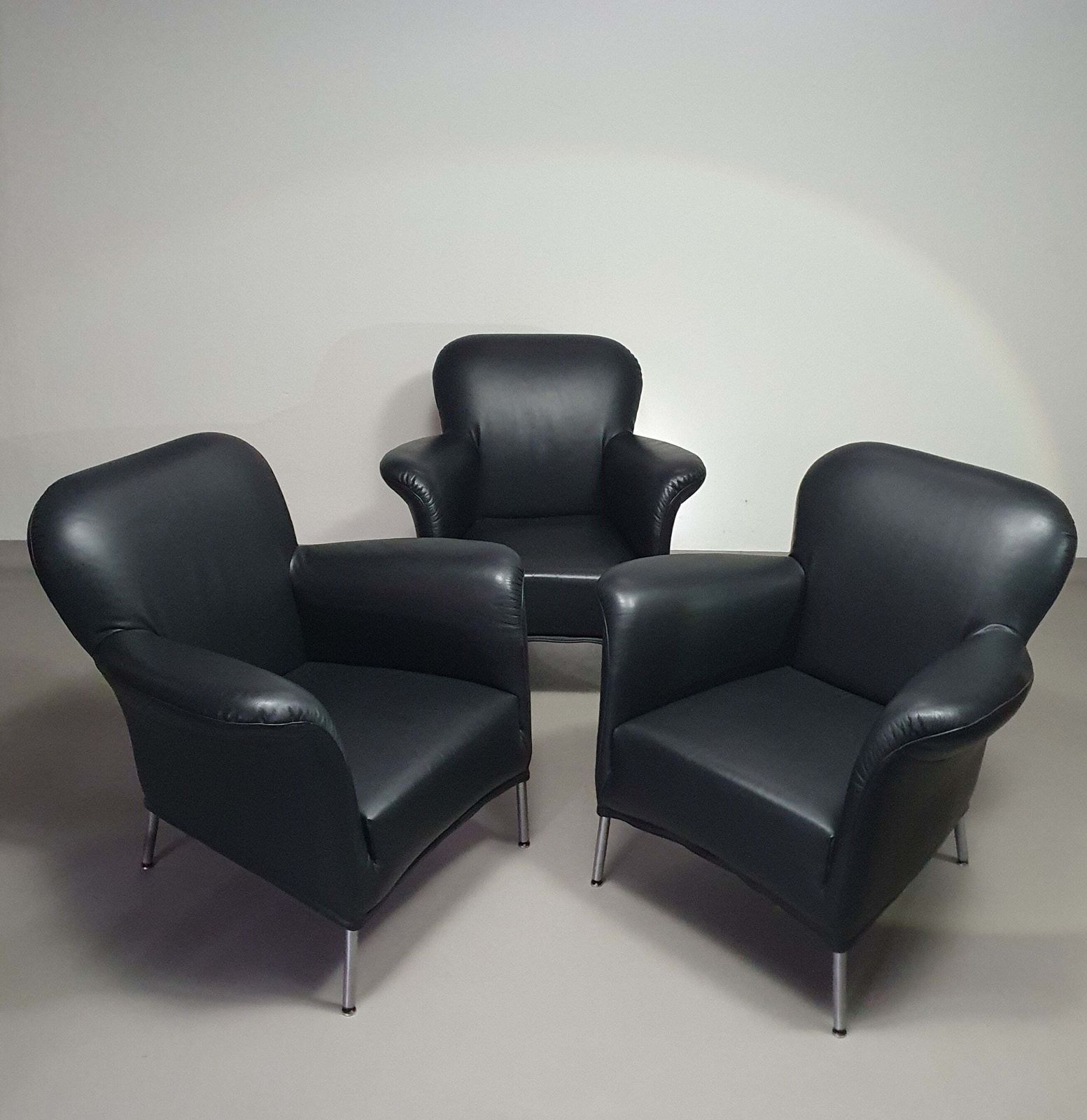 3 X Rare Fauteuil/ Model Turn /Black Leather / Bert Plantagie In Mint Condition. photo vinterior