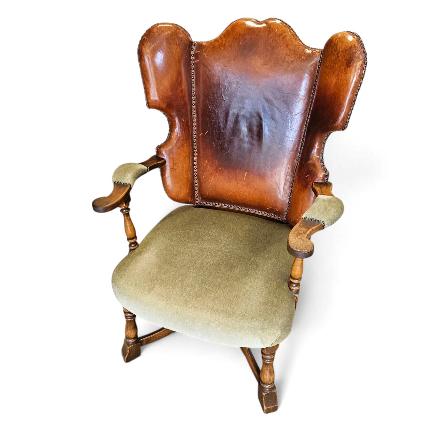 photo furniture Rare Leather And Oak Wing Chair Designed By Theo Ruth For Artifort / F 297 From 1949