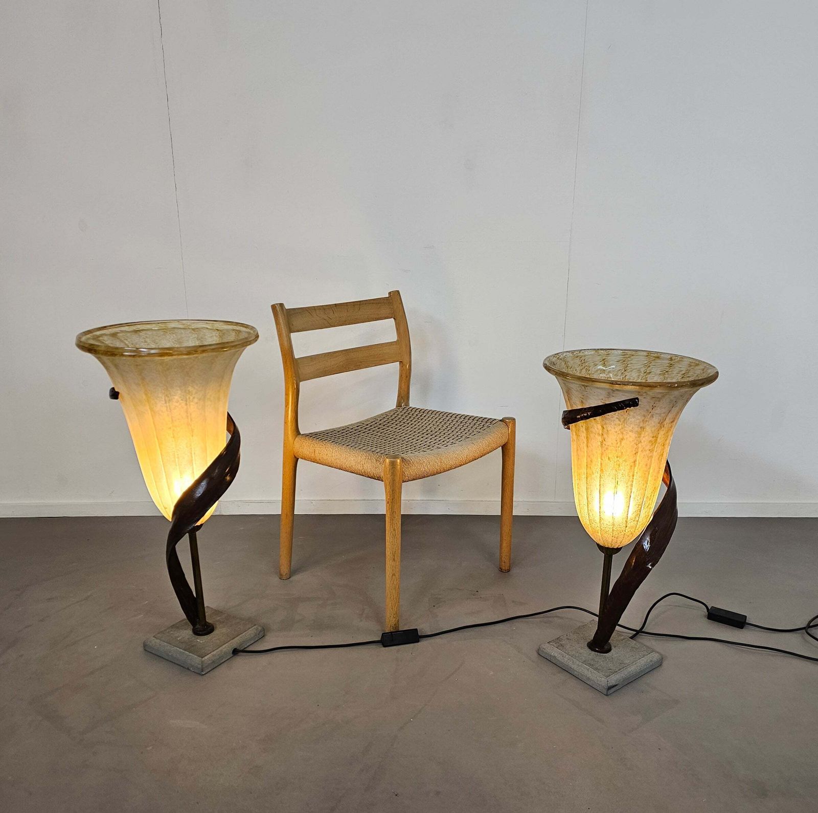 Large Jugendstil Floor / Table Lamps / Roberto Galli / Stone Base With Italian Glass Shade photo vinterior