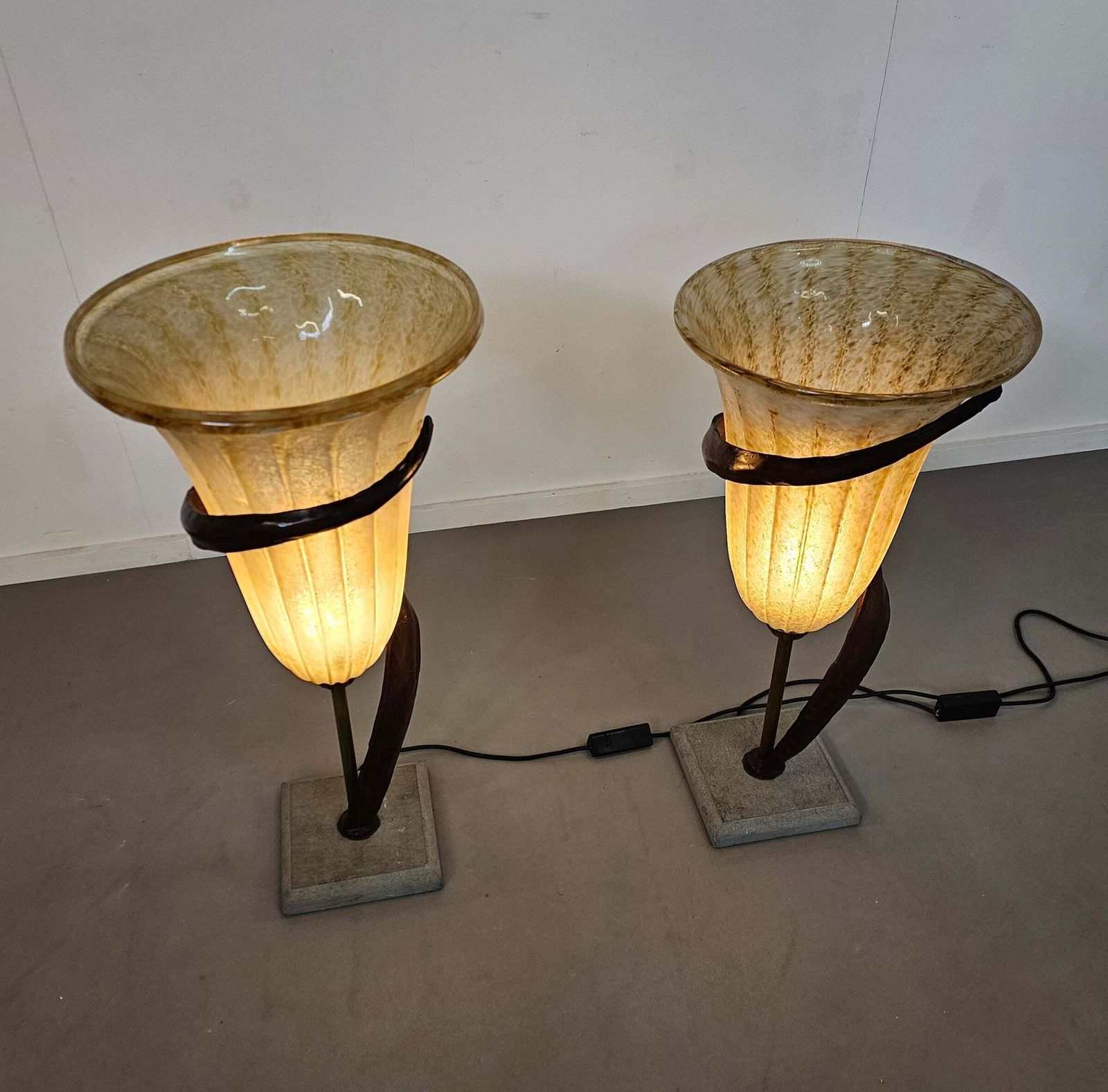 photo furniture Large Jugendstil Floor / Table Lamps / Roberto Galli / Stone Base With Italian Glass Shade