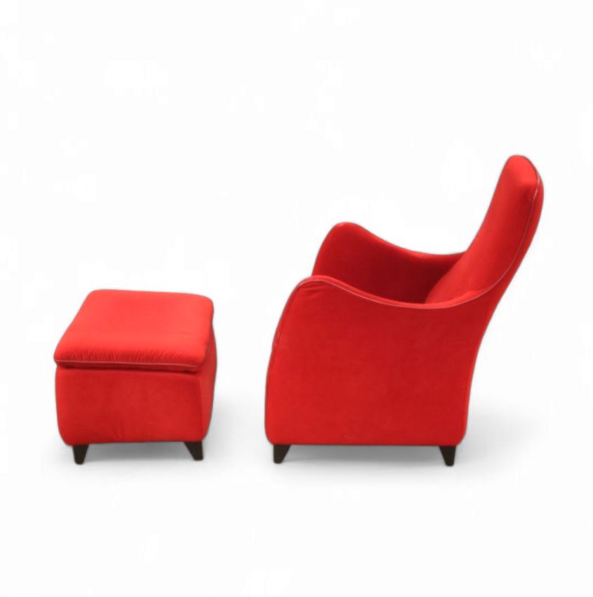 Senta Armchair / Hocker / Ottoman By Gerard Van Den Berg For Wittmann / Red Velvet Upholstery / Marked Stunning Condition photo for sale