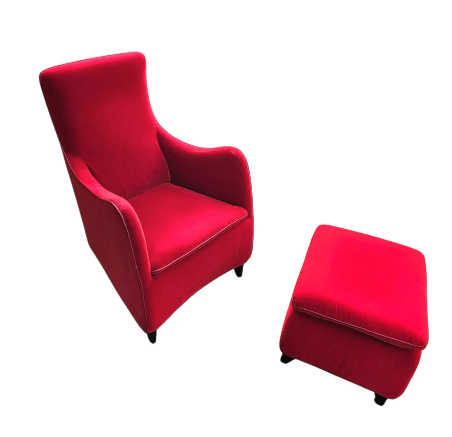 photo for sale Senta Armchair / Hocker / Ottoman By Gerard Van Den Berg For Wittmann / Red Velvet Upholstery / Marked Stunning Condition